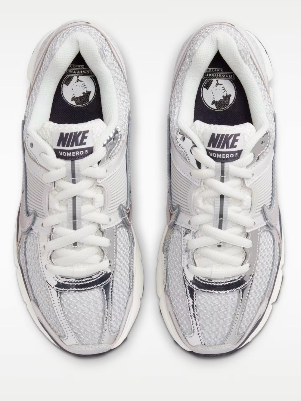 Nike White and Silver Vomero 5 Running Shoes